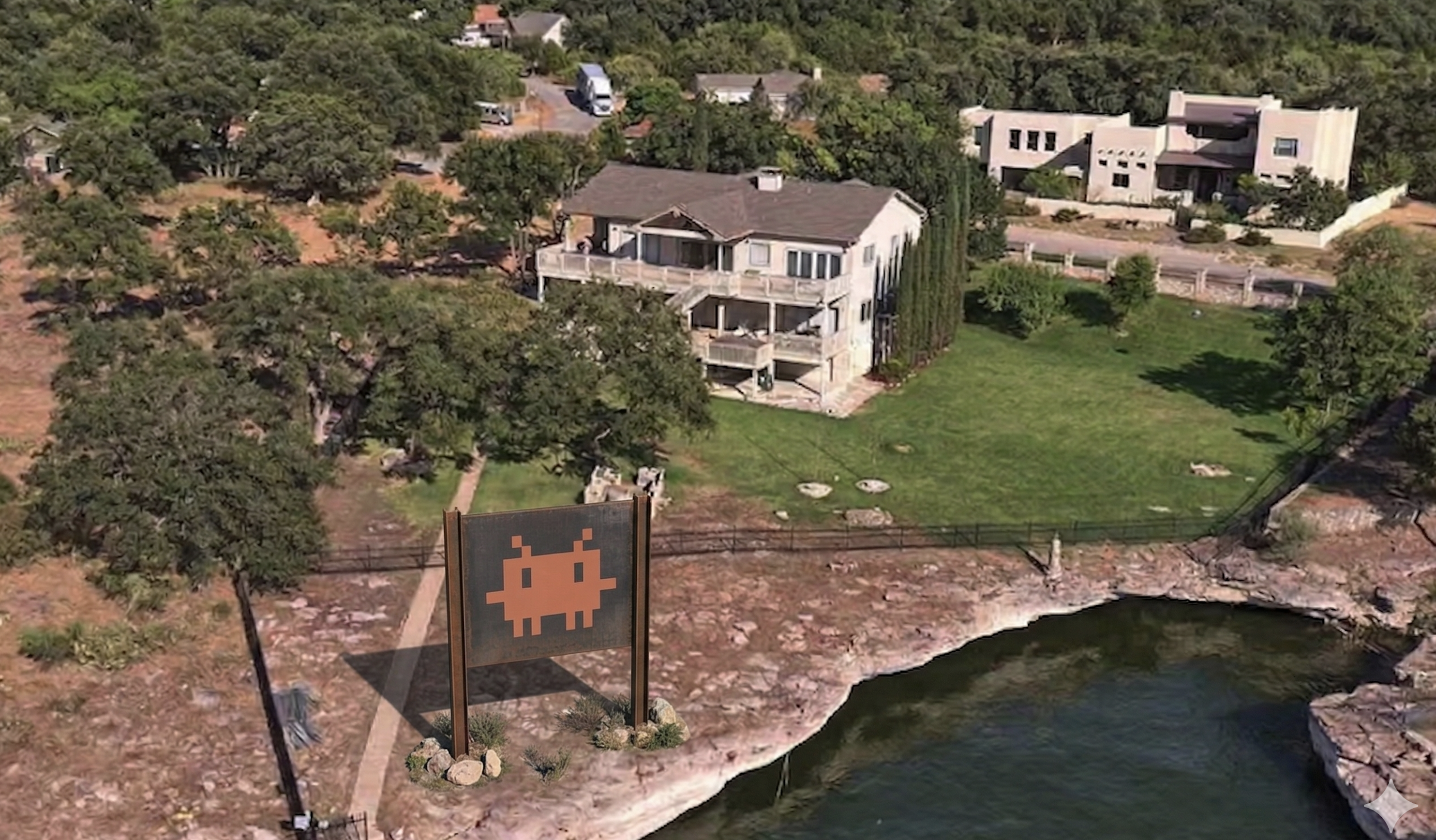 Aerial view of the lake house